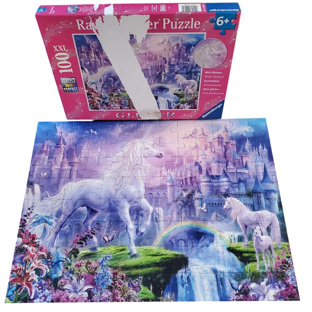 Ravensburger Unicorn Kingdom 100 Piece XXL Glitter Jigsaw Puzzle Complete
